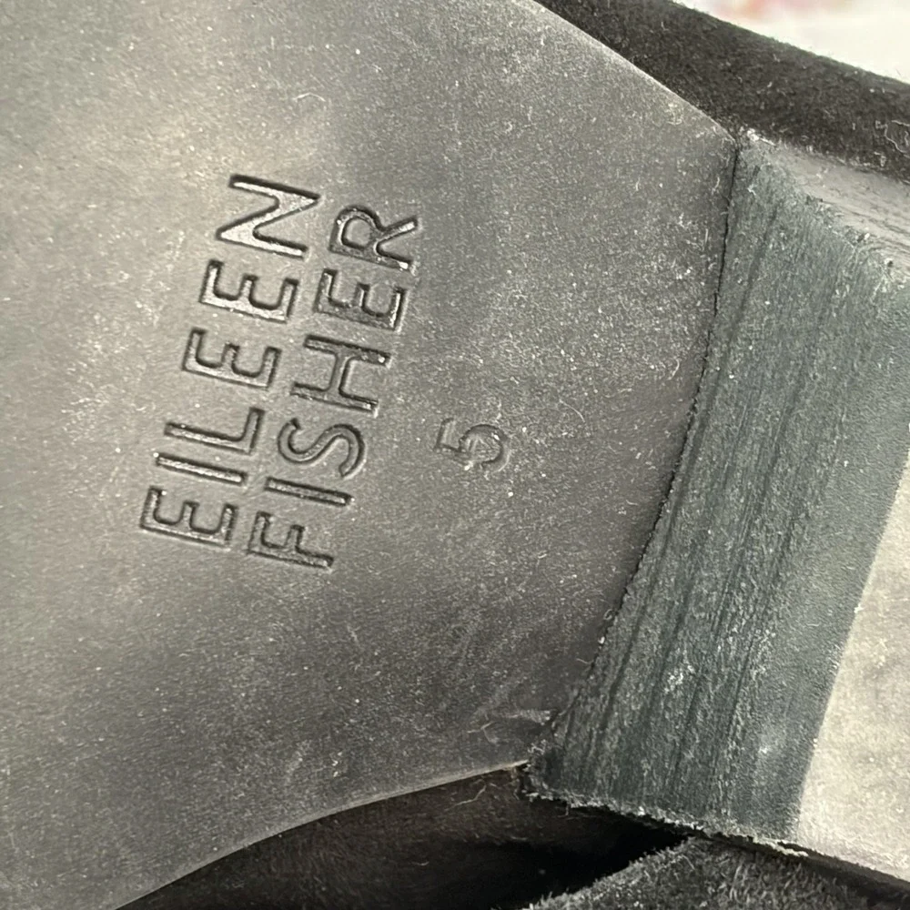 Eileen Fisher Black Suede Vera Pump Wrap Ankle Strap & Zipper Heel Size 5